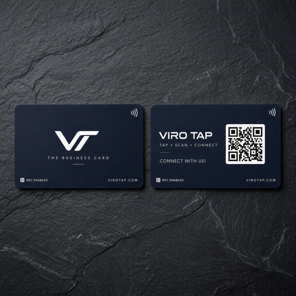 Navy Viro Tap NFC digital business card, front and back