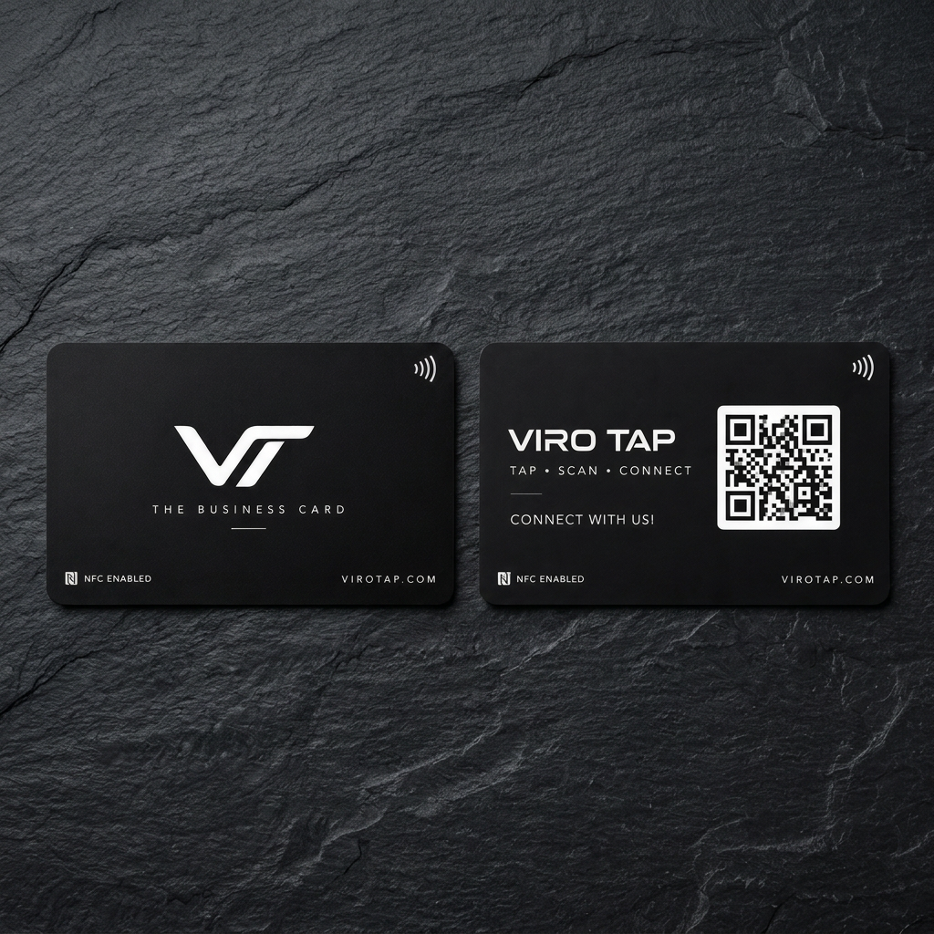 Black Viro Tap NFC digital business card, front and back